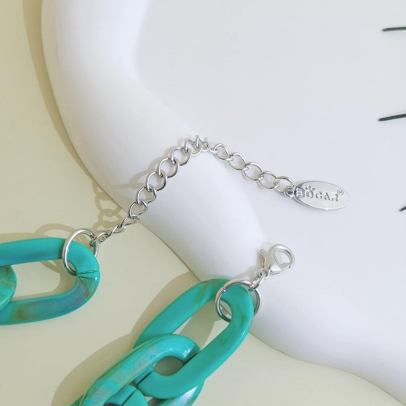 Bocar Acrylic Chunky Statement Necklace for Women Cube Link Chain Collar Necklace and Hoop Earrings Costome Jewelry Set - Image 4